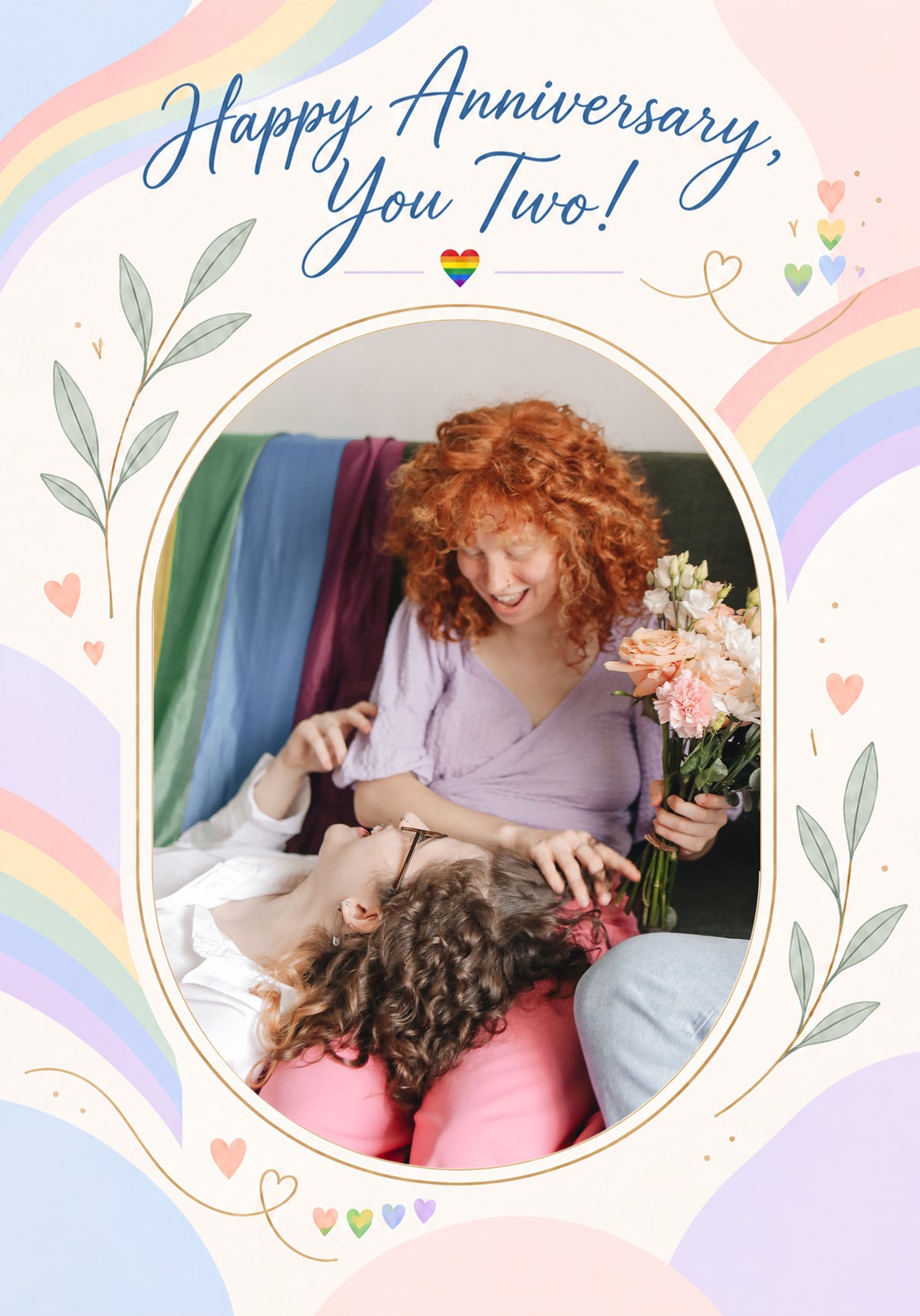 Rainbow Pride Hearts Photo Upload Anniversary Card