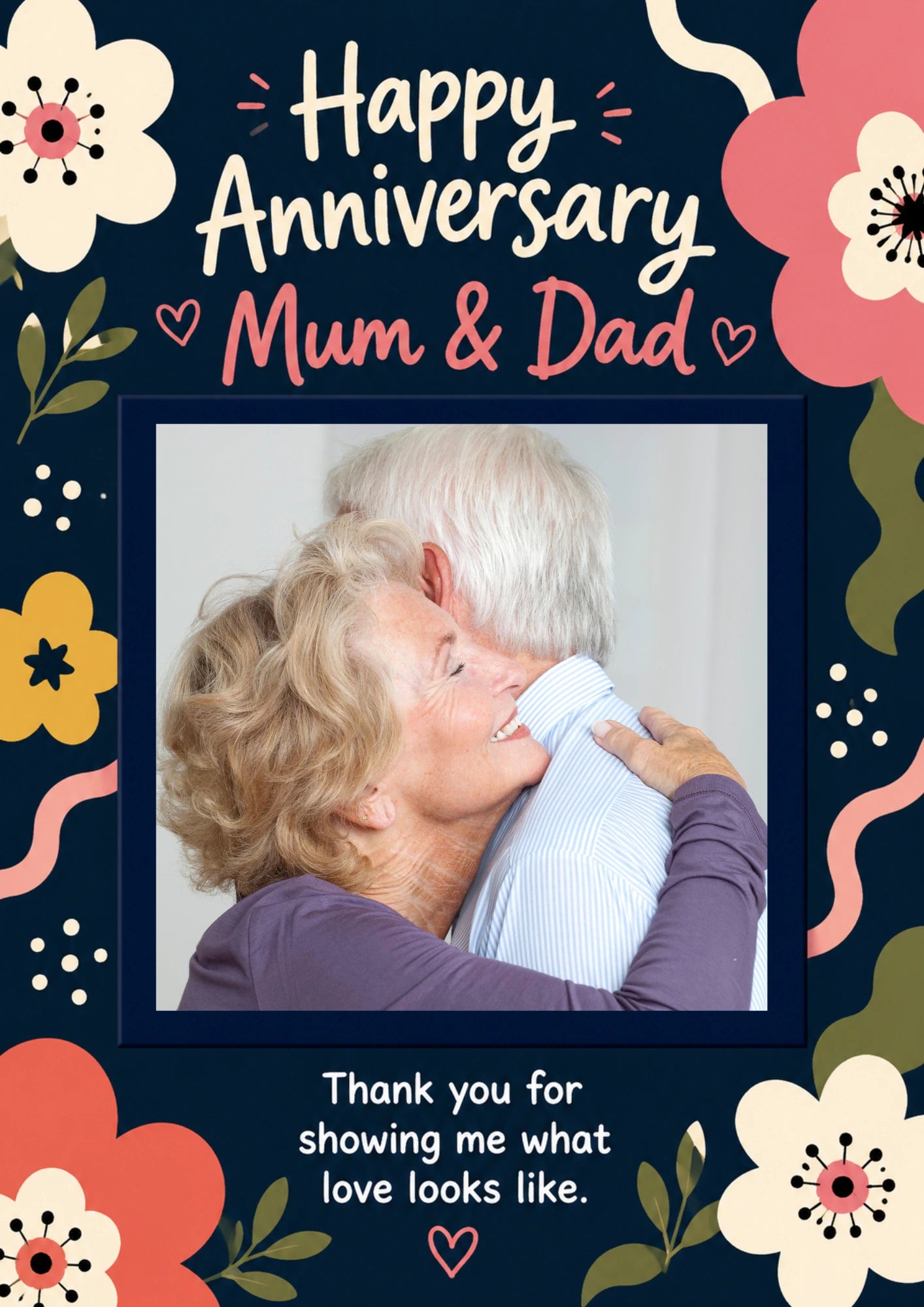 Floral Mum & Dad Photo Upload Anniversary Card
