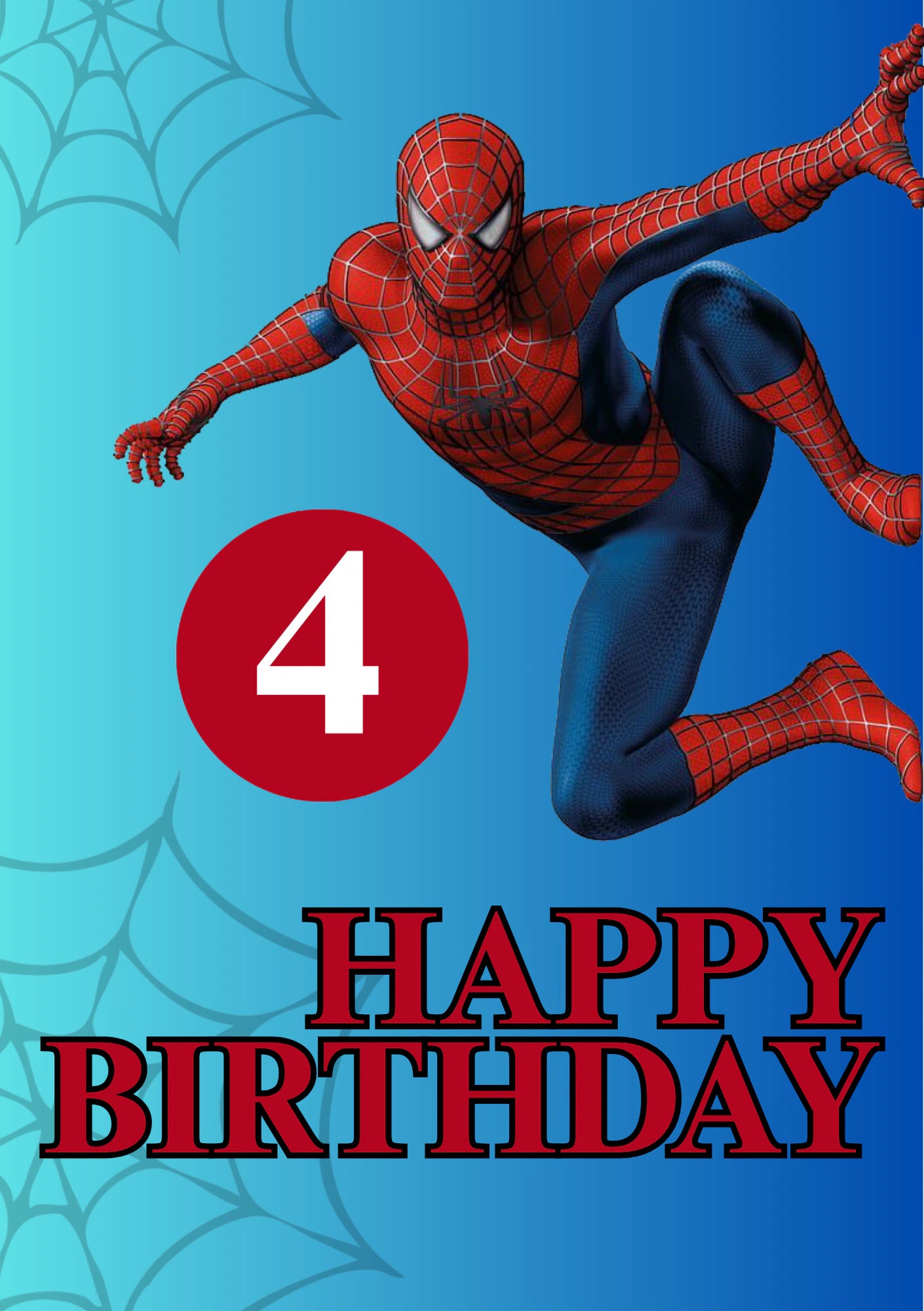 Spiderman Superhero Action 4th Birthday Card for Him