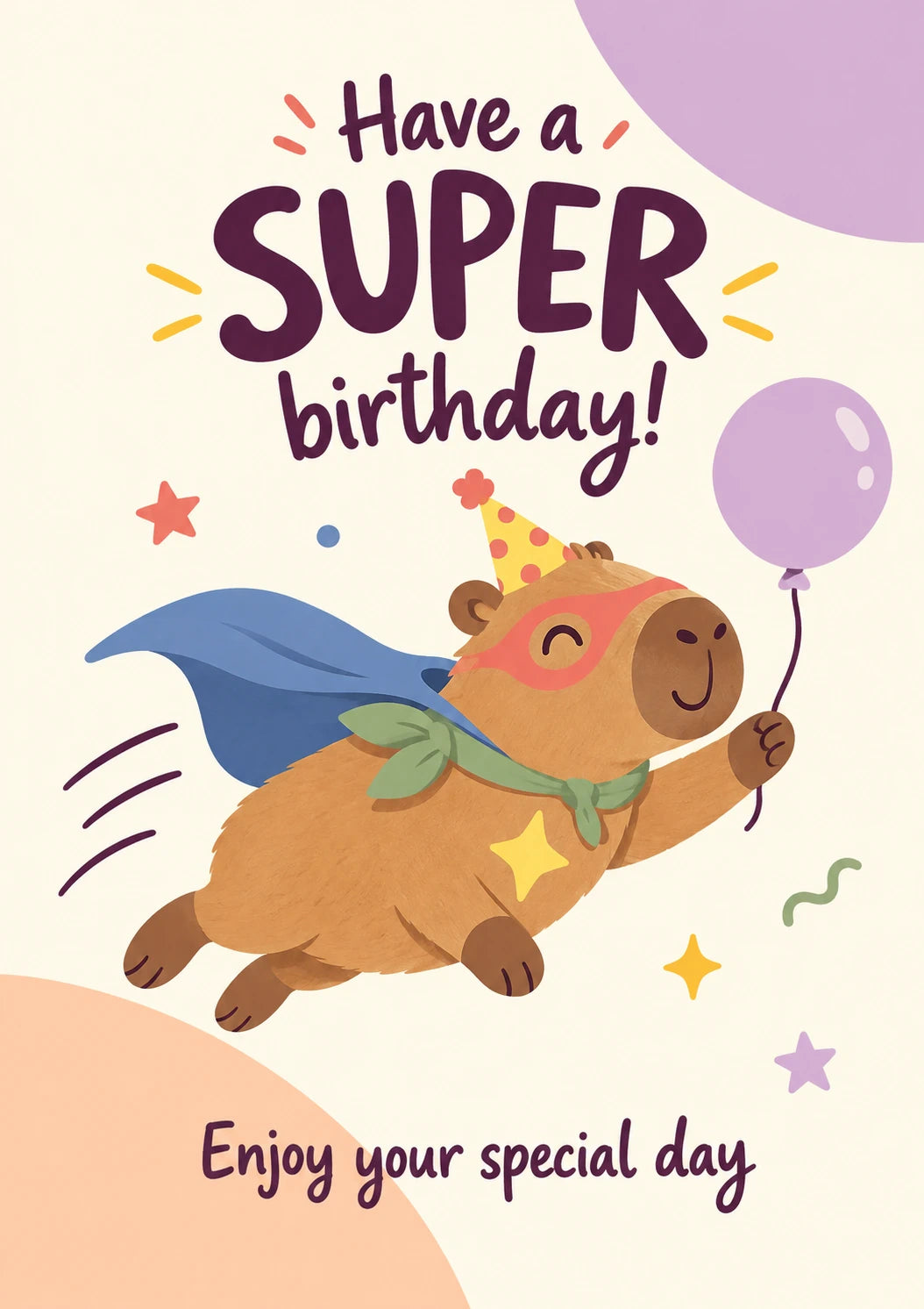 Superhero Capybara Balloon Have a Super Birthday Card