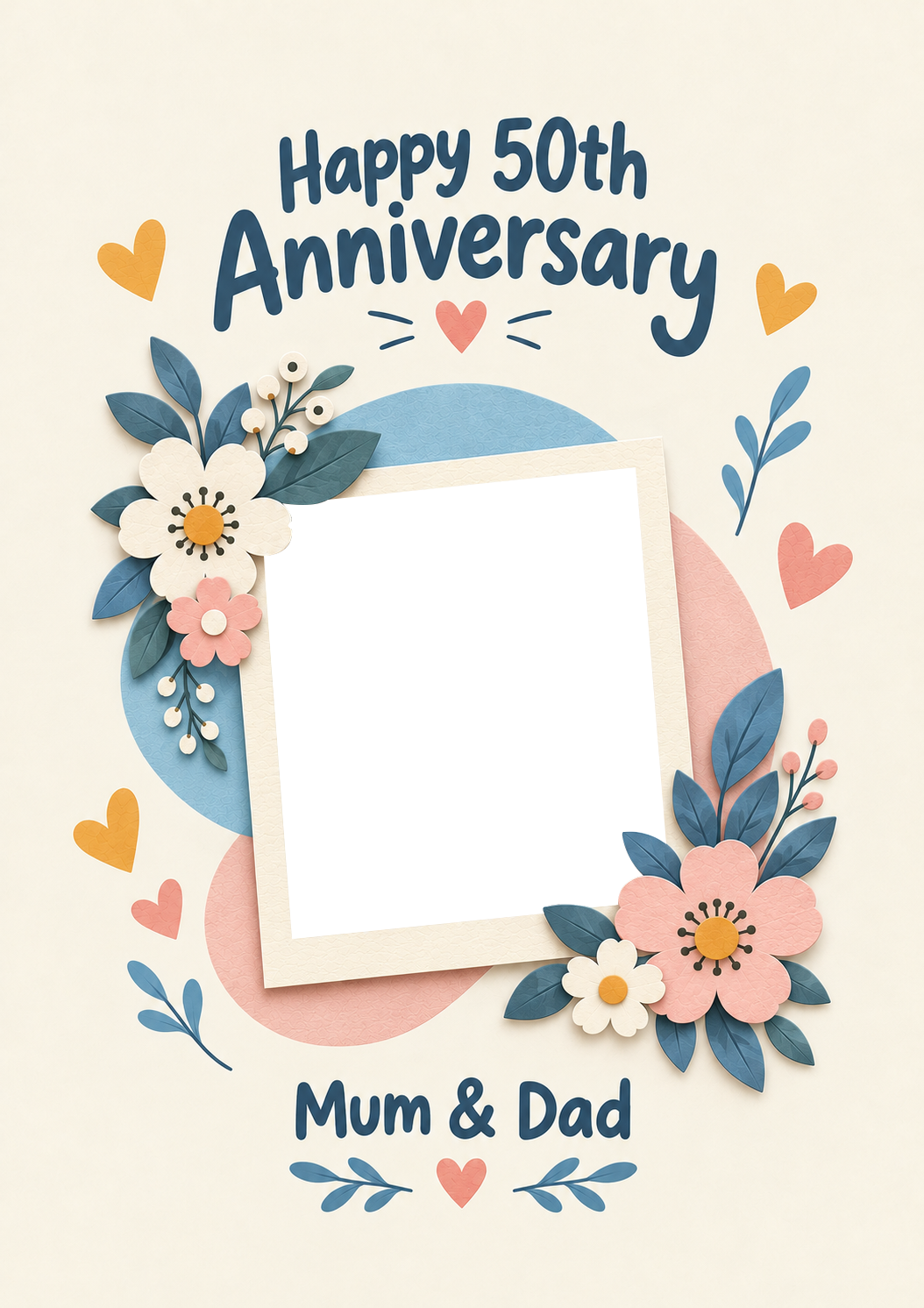 Floral 50th Anniversary Photo Upload Card for Mum & Dad