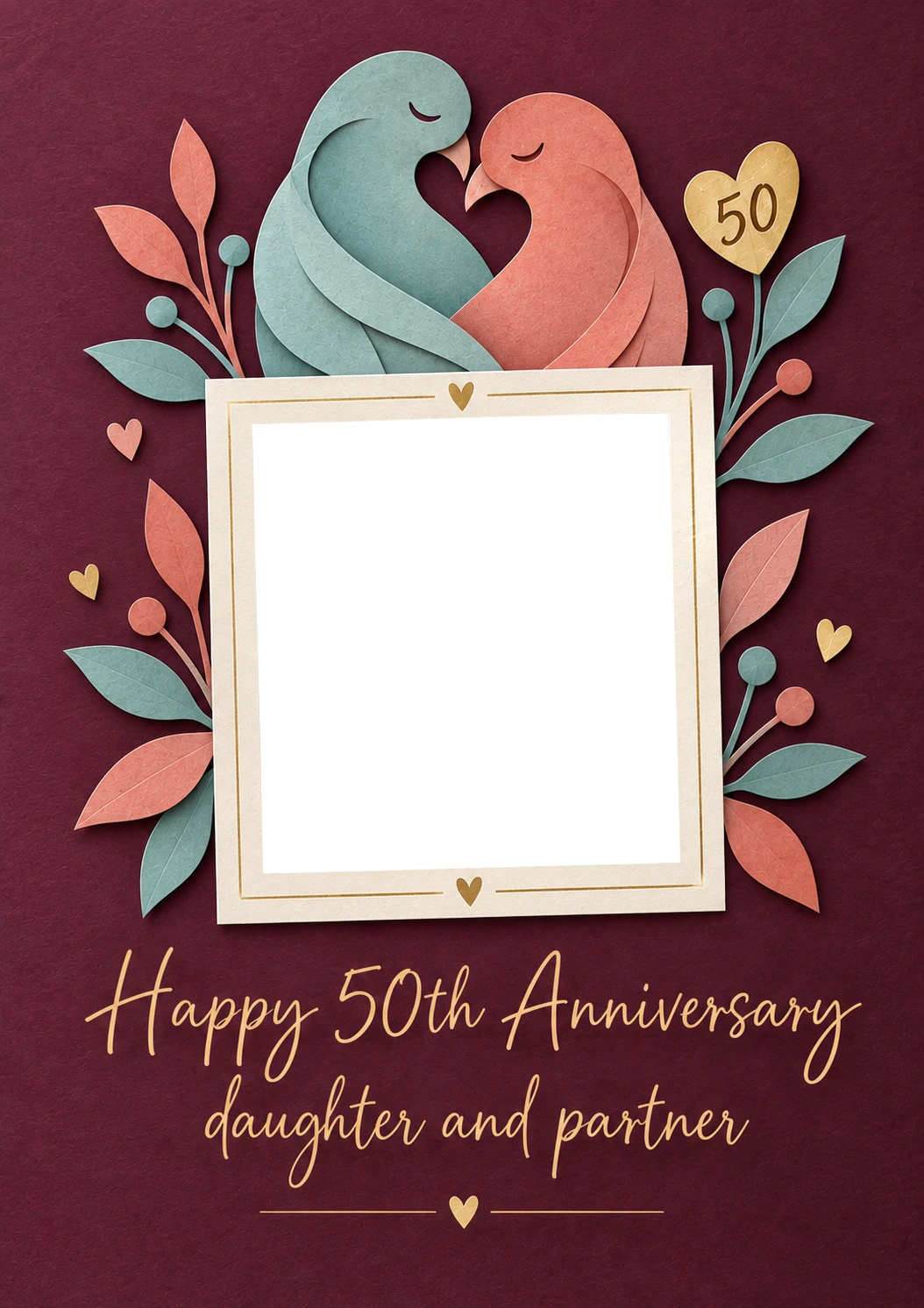 Lovebirds Paper Art Photo Upload 50th Anniversary Card
