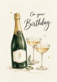 Load image into Gallery viewer, Champagne Bottle and Coupe Glasses Birthday Card for Him
