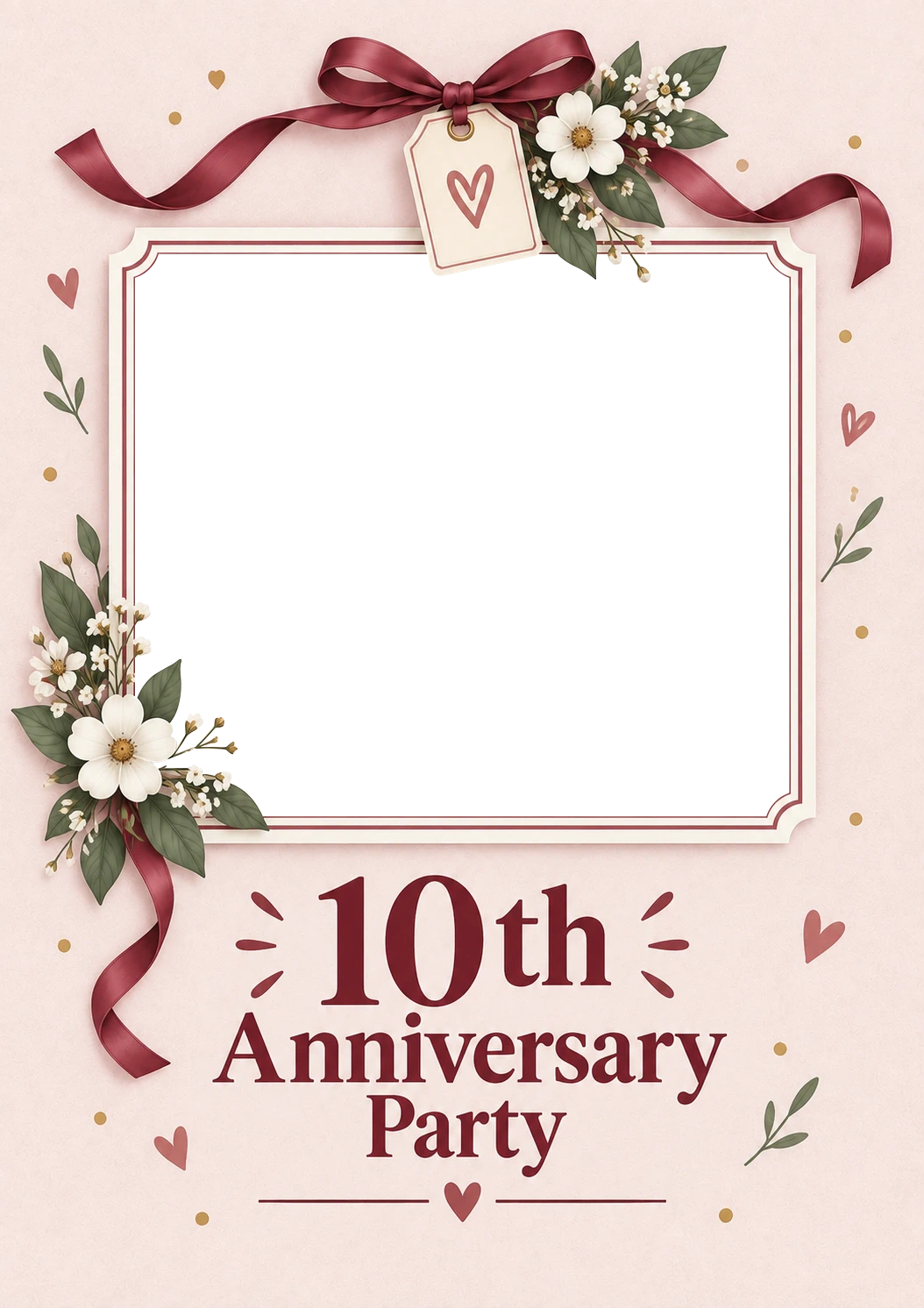 Romantic Floral Ribbon Photo Upload 10th Anniversary Card