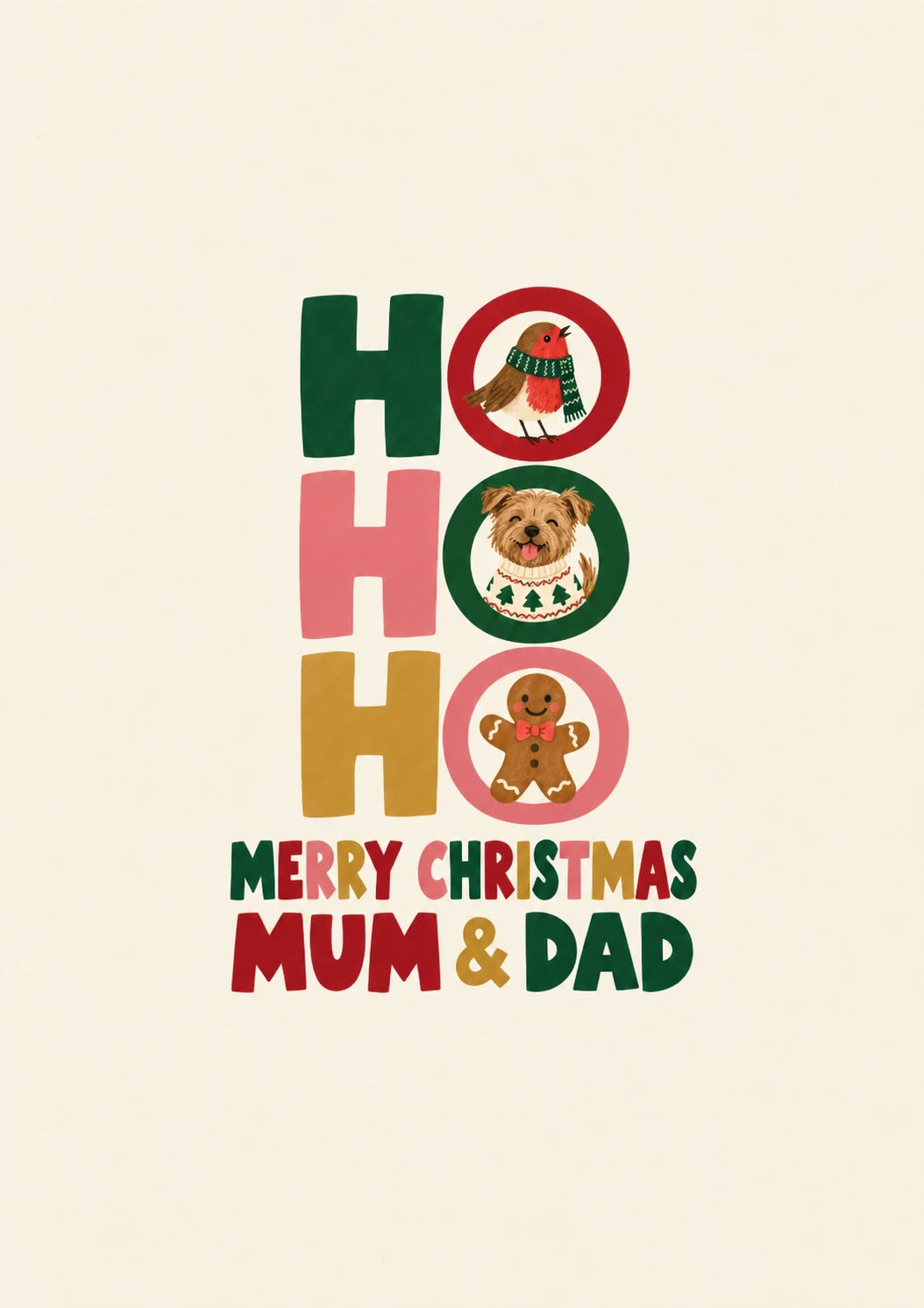 Ho Ho Ho Robin Dog Gingerbread Merry Christmas Card