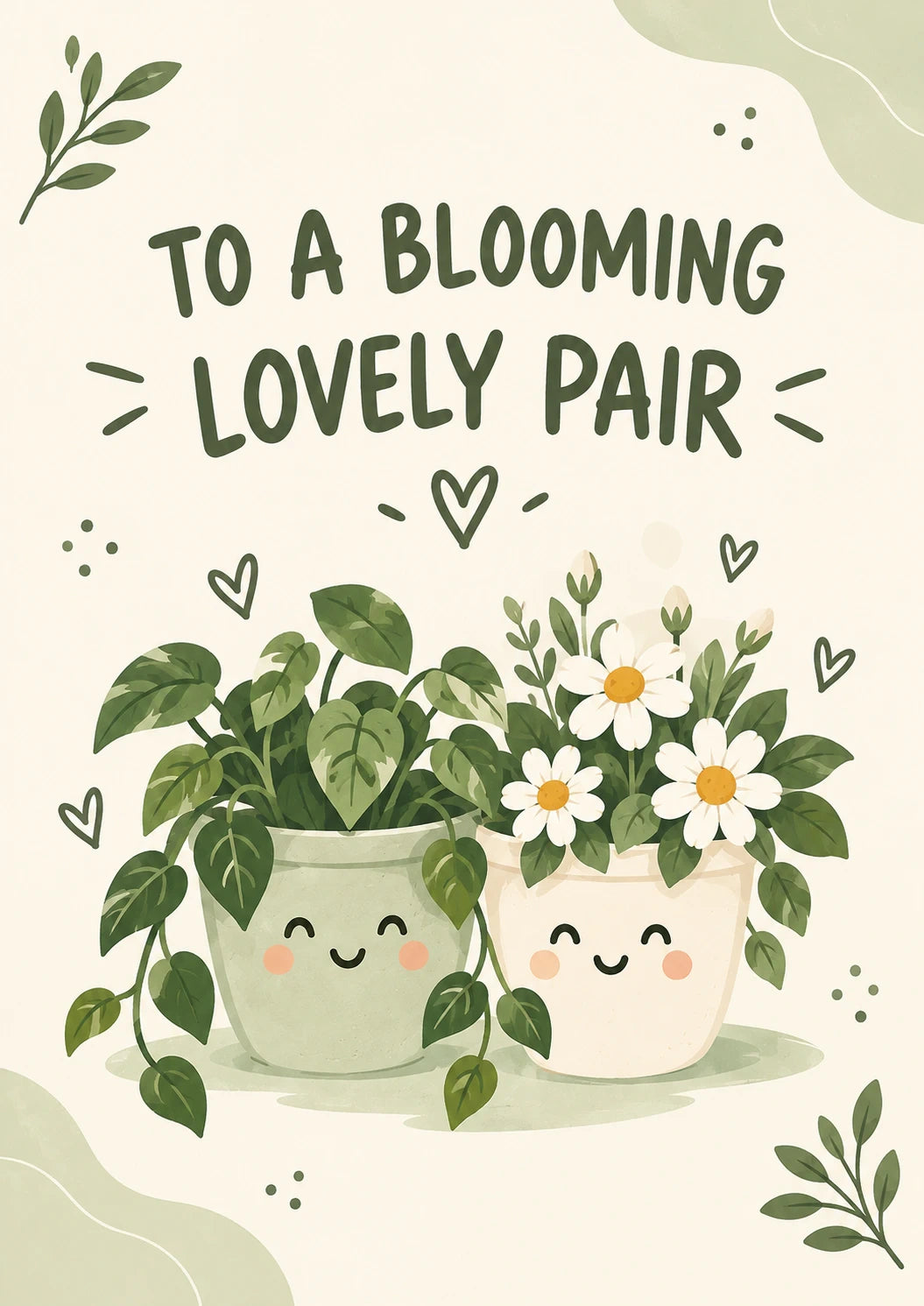 Cute Smiling Plant Pots Son and Partner Anniversary Card