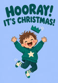 Load image into Gallery viewer, Hooray It's Christmas Jumping Boy Christmas Card
