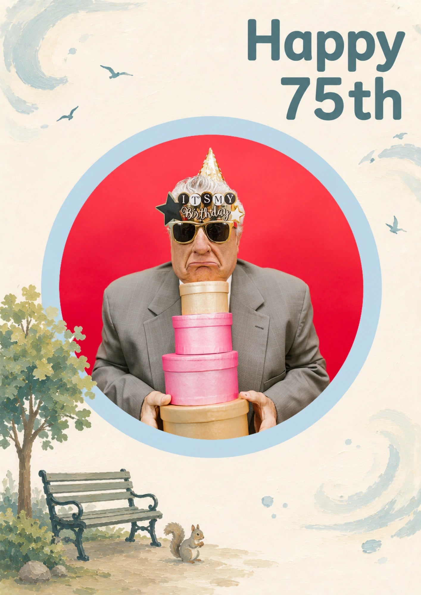 Funny Grumpy Man Party Hat Photo Upload 75th Birthday Card for Him
