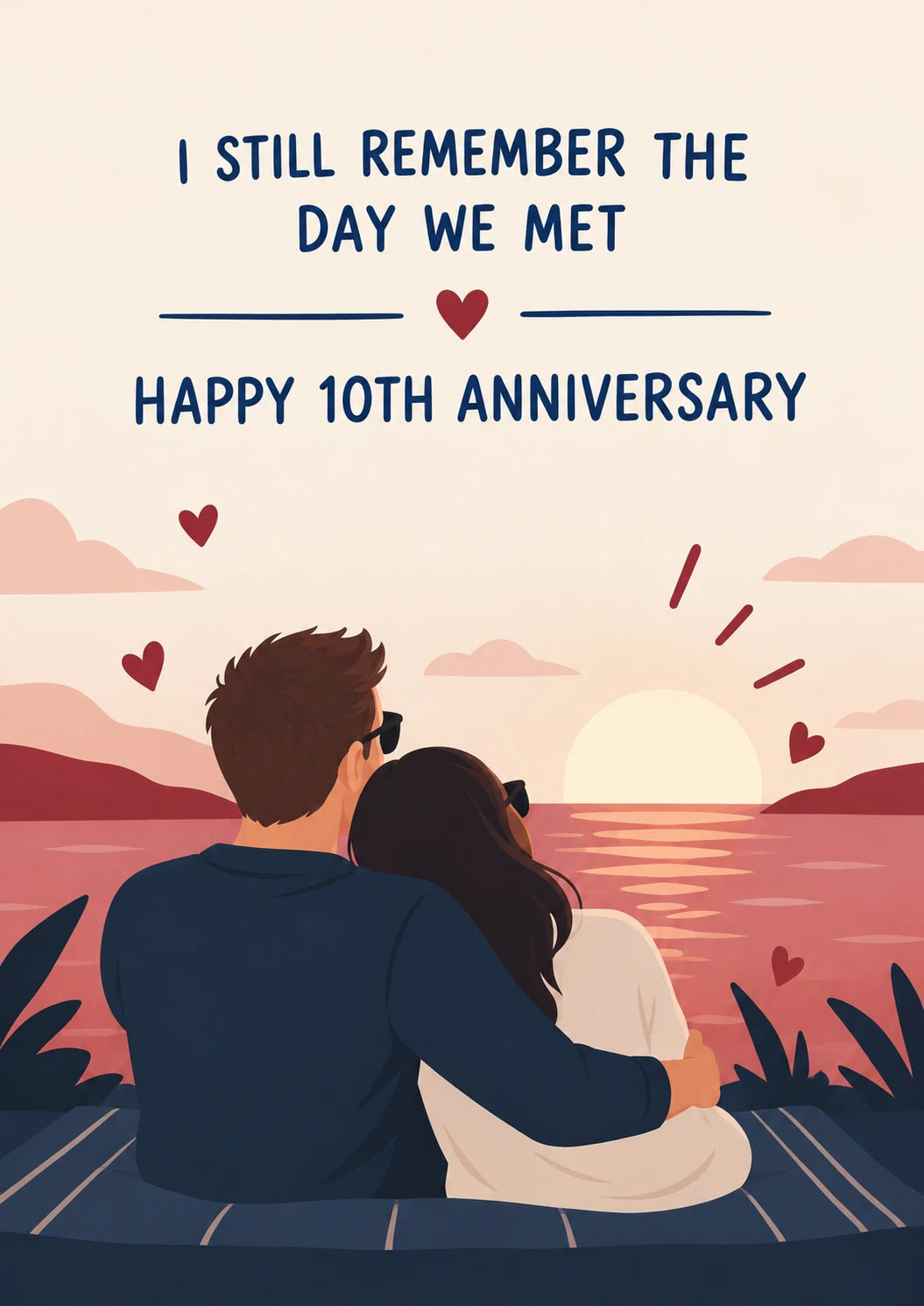 Couple Watching Sunset 10th Anniversary Card for Her