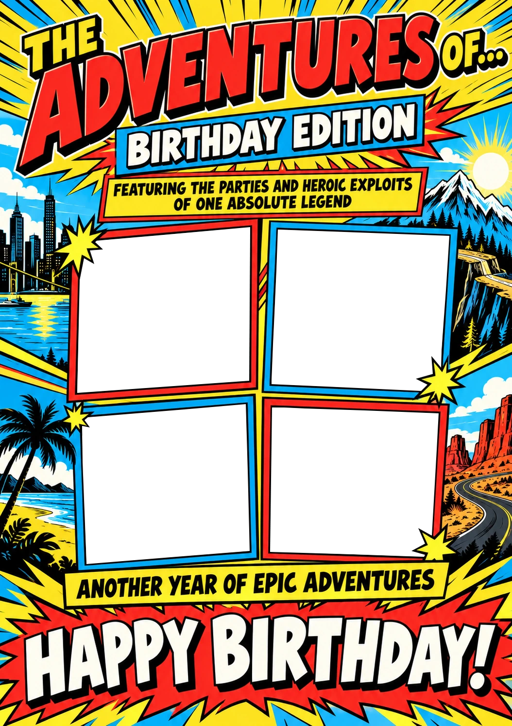 Funny Comic Book Adventure Photo Upload Birthday Card