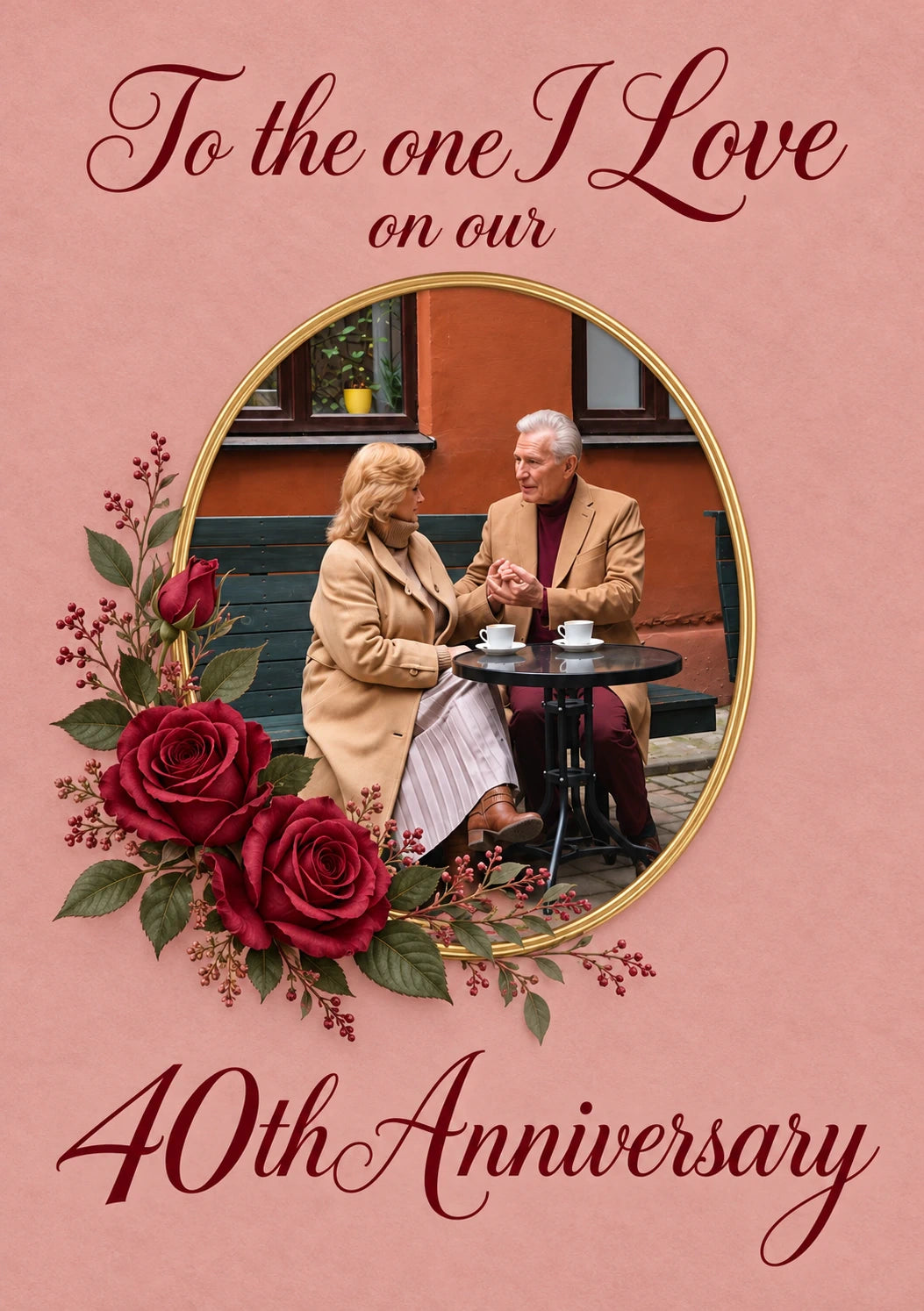 Red Rose Gold Frame Photo Upload 40th Anniversary Card for Husband