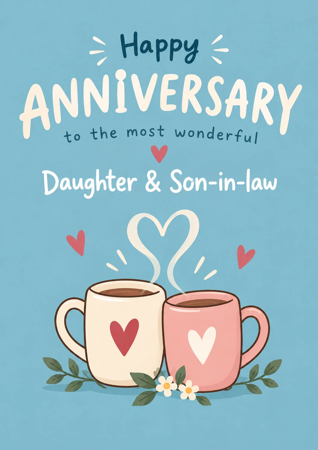 Steaming Heart Mugs 5th Anniversary Card for Daughter & Son-in-law