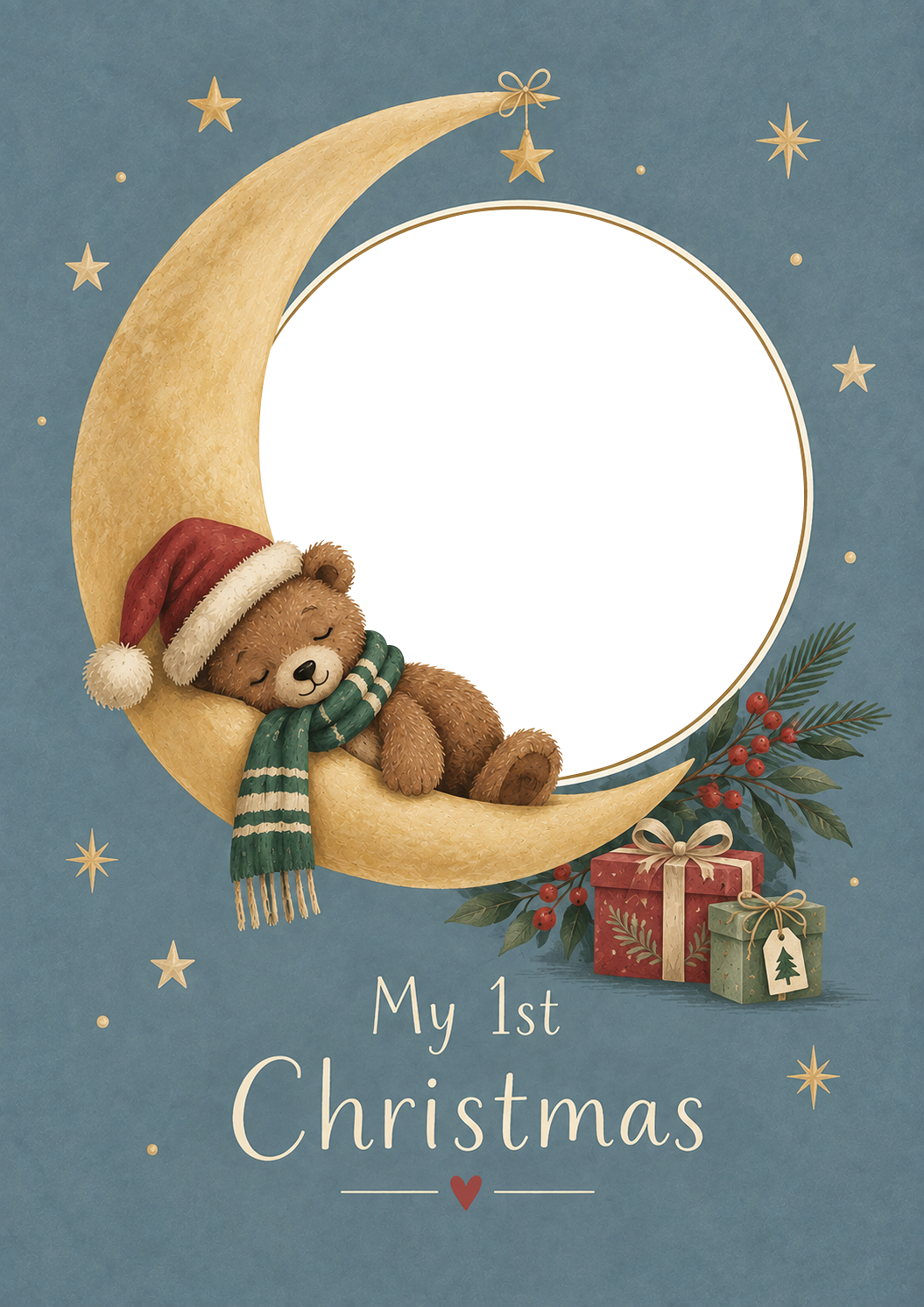 Sleeping Bear on Moon Photo Upload Christmas Card