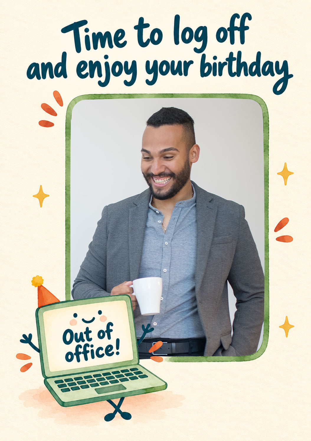 Funny Out of Office Laptop Photo Upload Birthday Card