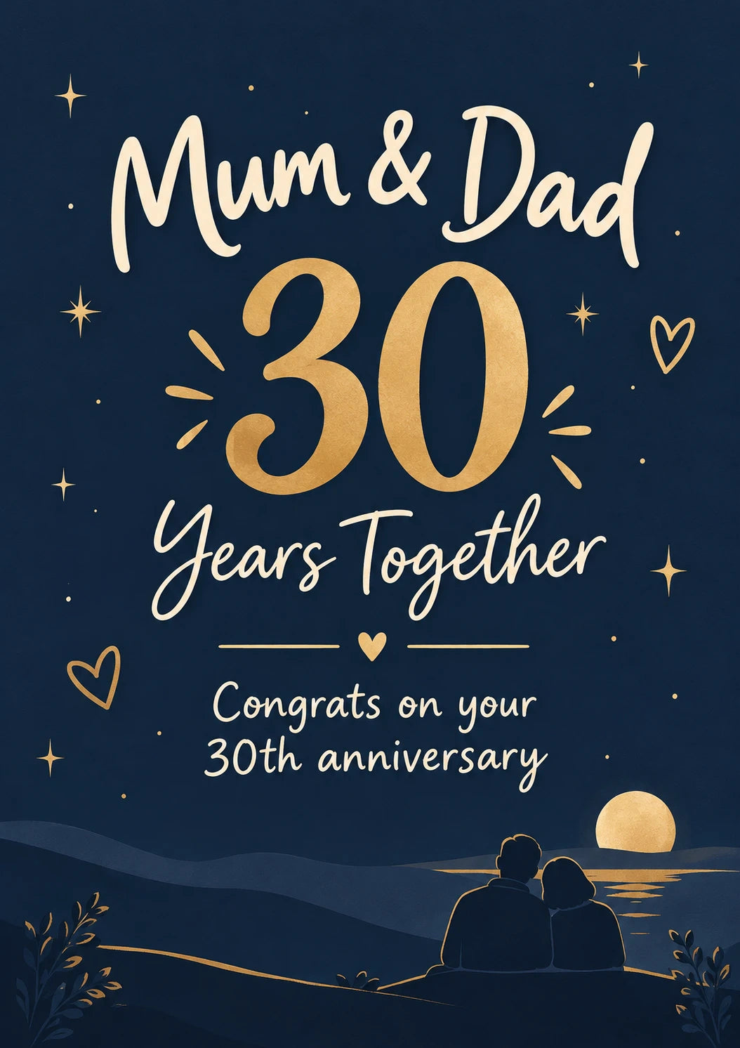 Mum & Dad Moonlit Silhouette 30th Anniversary Card