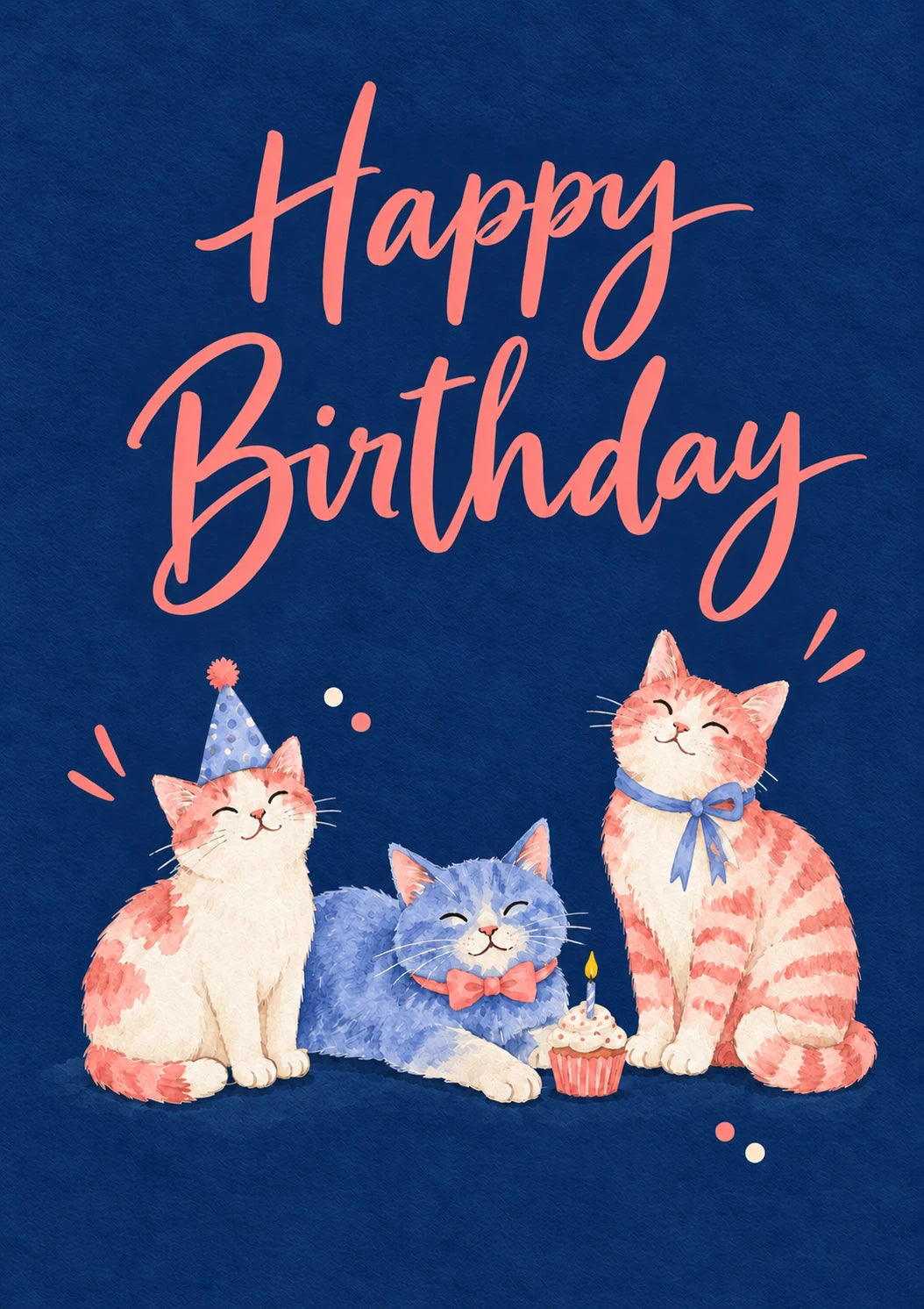 Cute Party Cats with Cupcake Birthday Card for Her