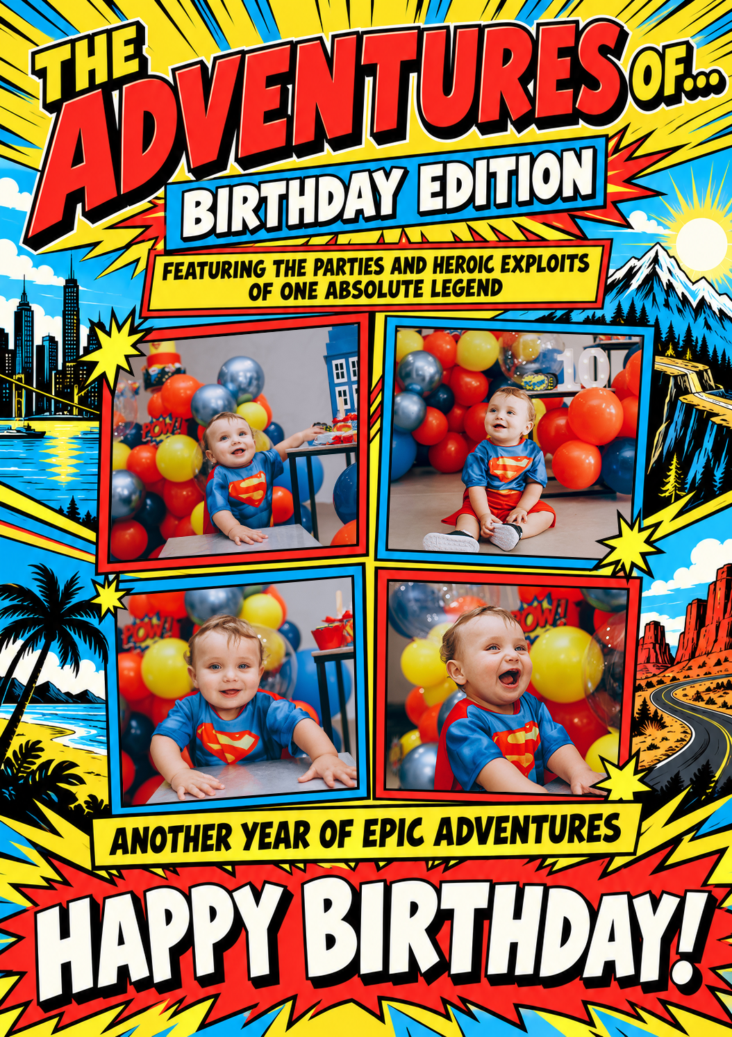 Funny Comic Book Adventure Photo Upload Birthday Card