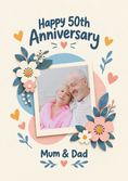 Load image into Gallery viewer, Floral 50th Anniversary Photo Upload Card for Mum & Dad
