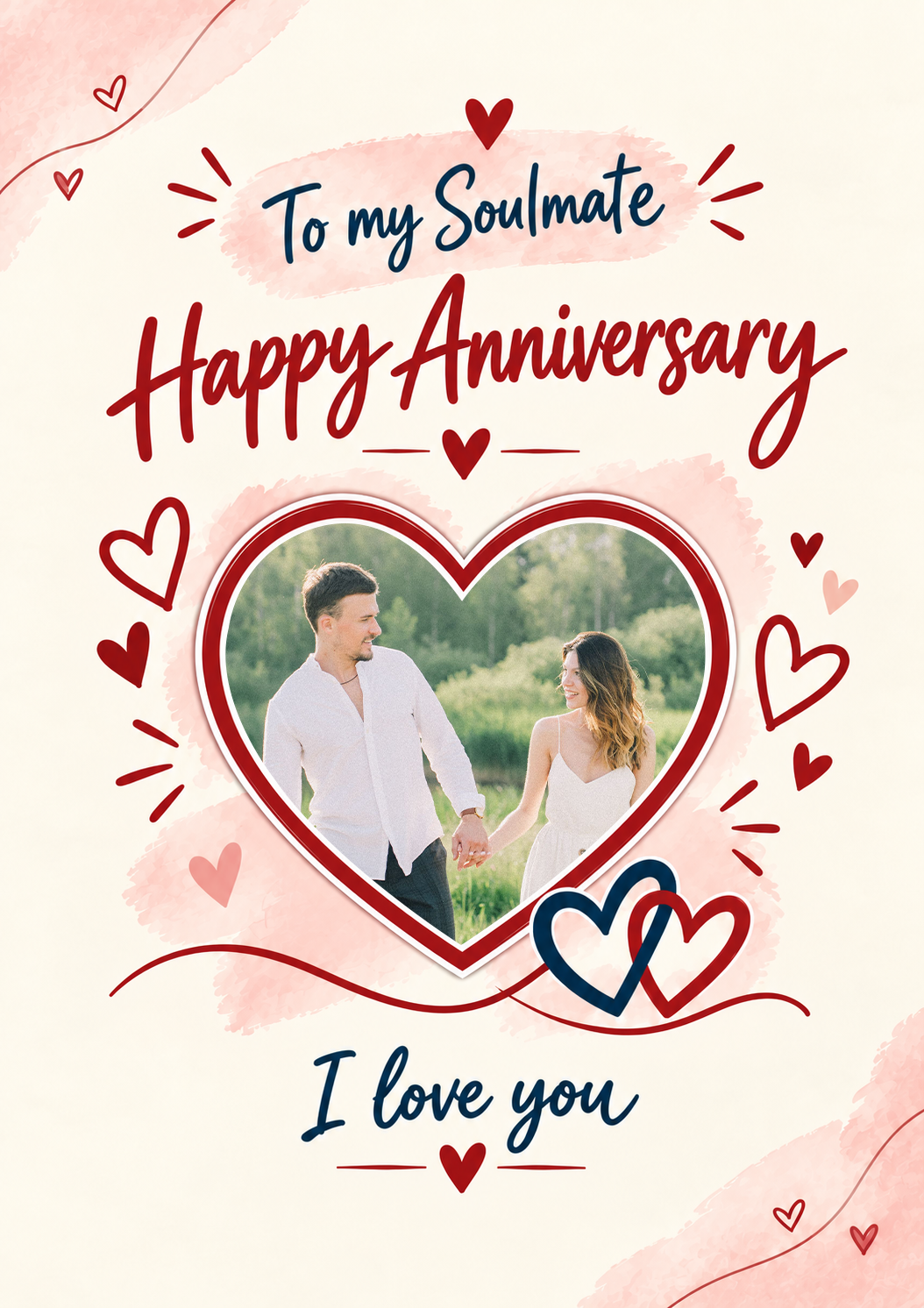 Soulmate Red Hearts Photo Upload Anniversary Card for Her