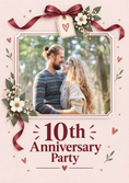 Load image into Gallery viewer, Romantic Floral Ribbon Photo Upload 10th Anniversary Card
