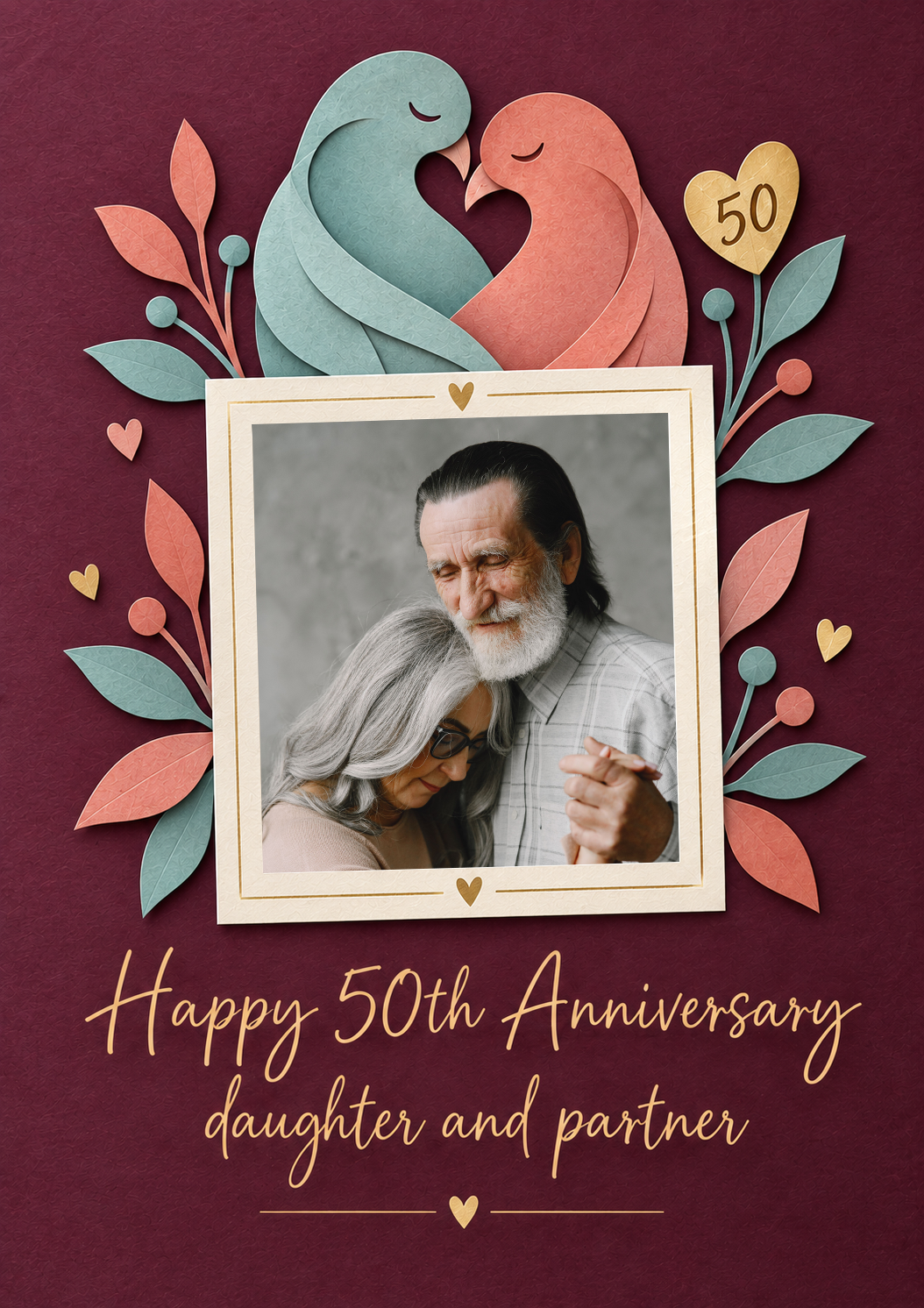 Lovebirds Paper Art Photo Upload 50th Anniversary Card