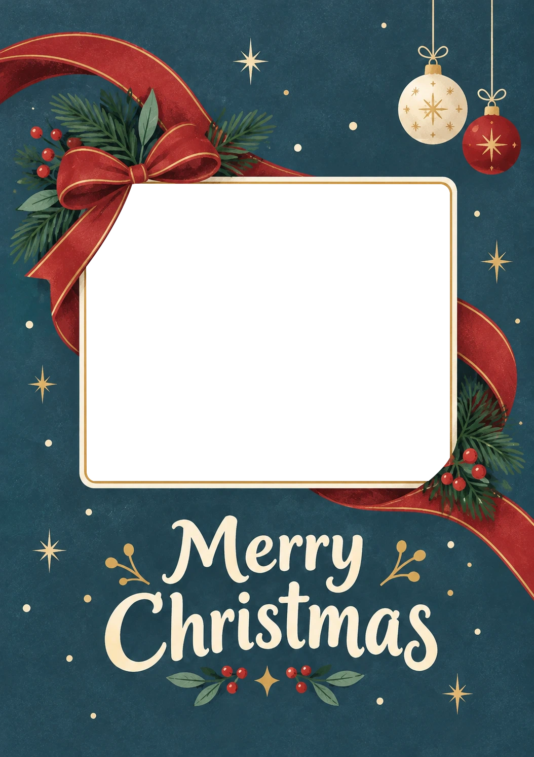 Festive Red Ribbon Photo Upload Christmas Card for Parents