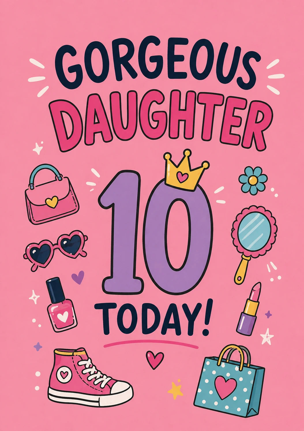 Gorgeous Daughter Crown Icons 10th Birthday Card for Her