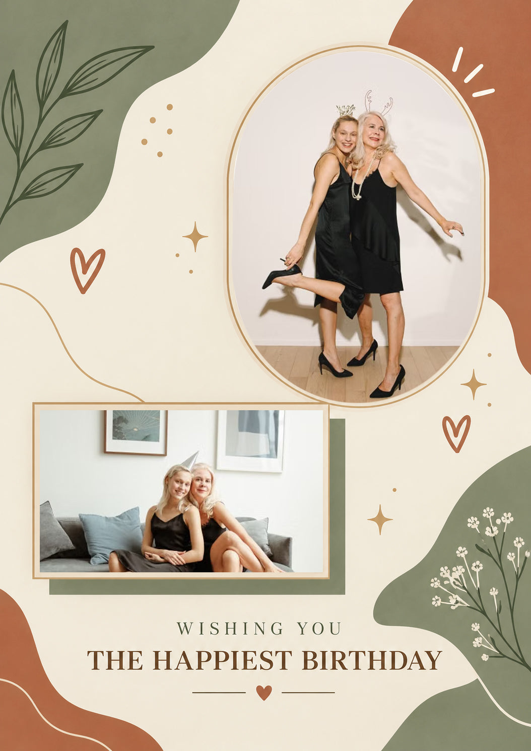 Boho Floral Earth Tones Photo Upload Birthday Card