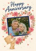 Load image into Gallery viewer, Cute Bear Floral Heart Photo Upload Anniversary Card
