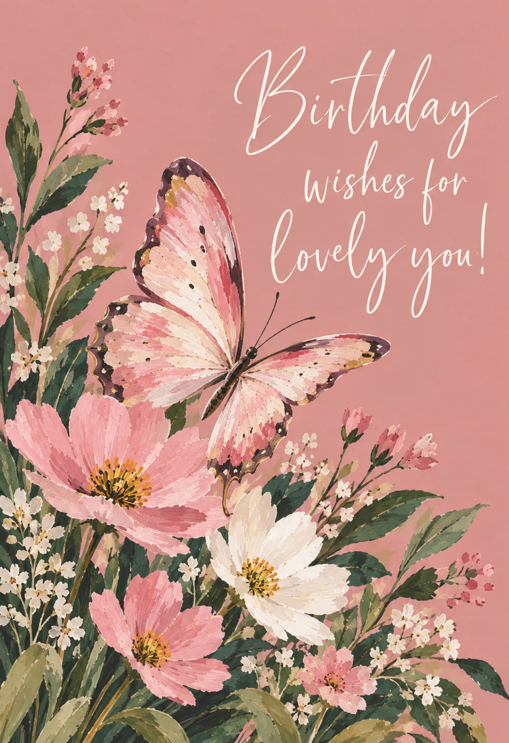 Pink Floral Butterfly 20th Birthday Card for Her