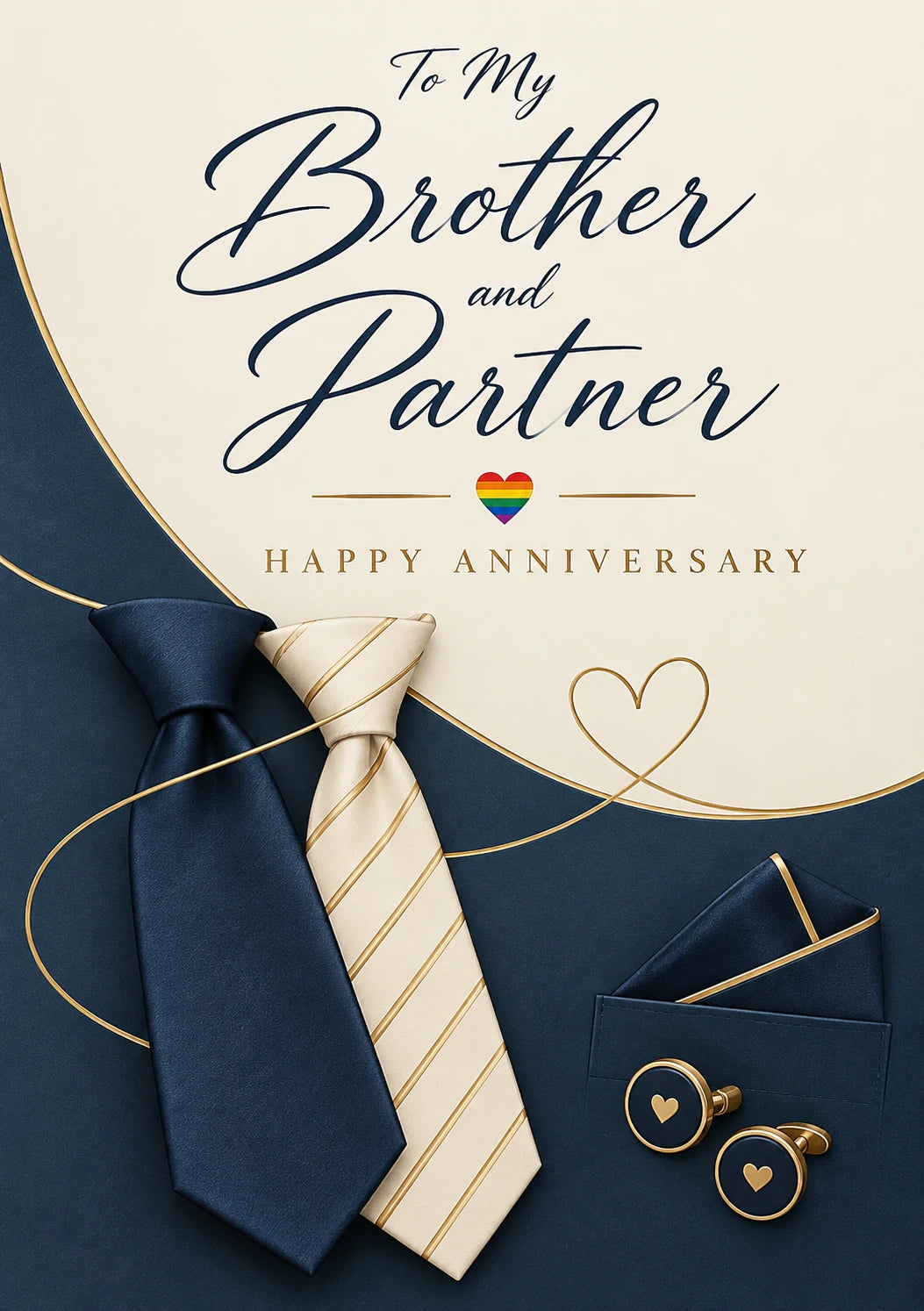 Brother and Partner Rainbow Heart Anniversary Card