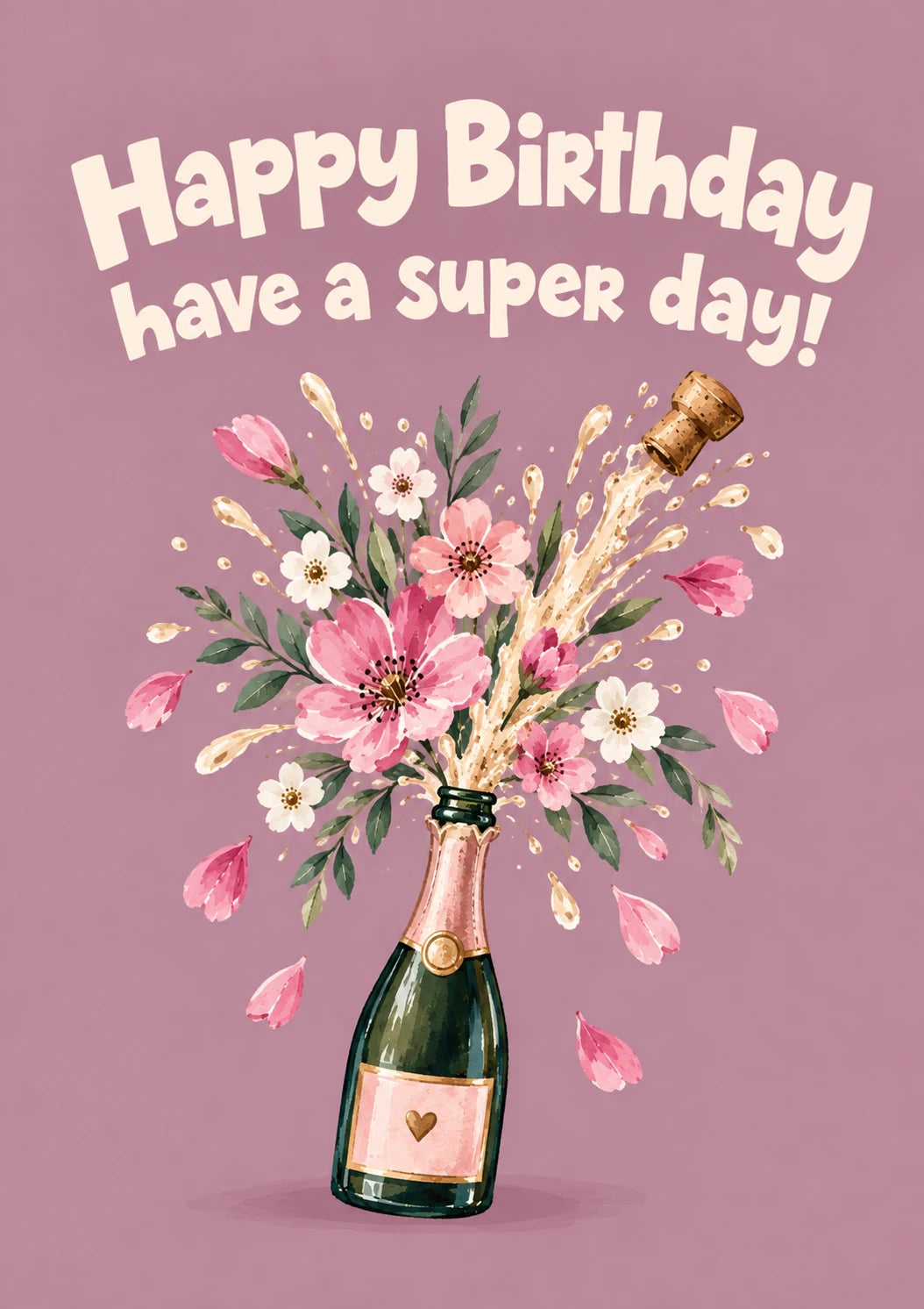 Pink Champagne Floral Explosion Birthday Card for Her