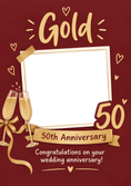 Load image into Gallery viewer, Gold Champagne Flutes Photo Upload 50th Anniversary Card
