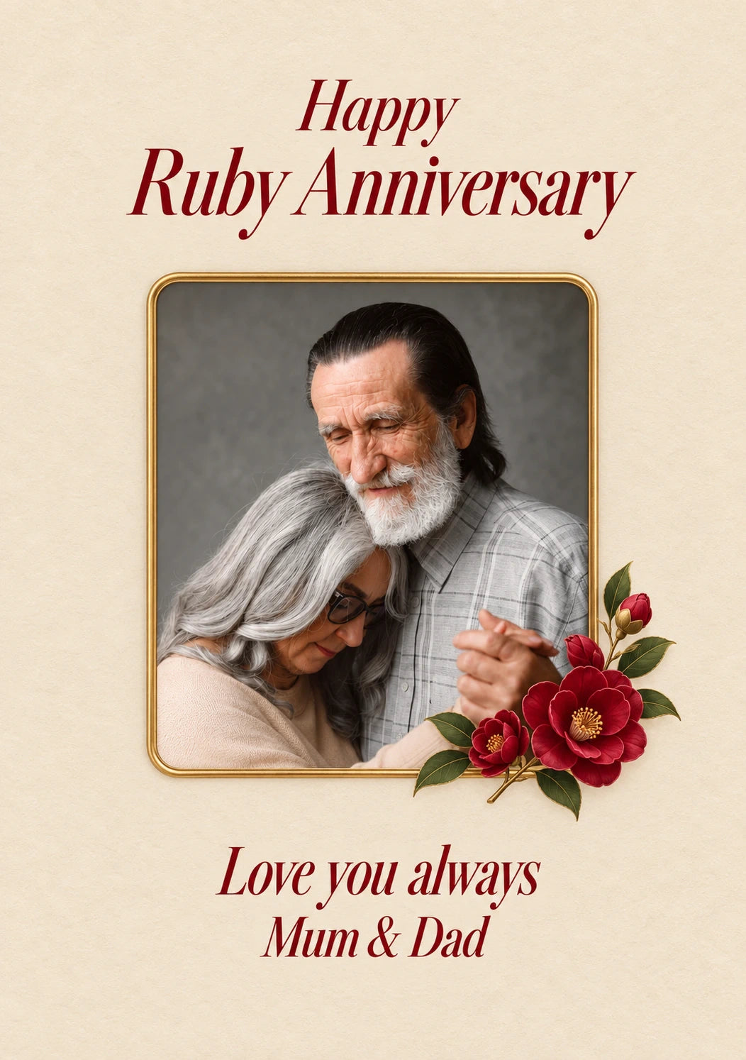 Ruby Red Floral Photo Upload 40th Anniversary Card for Mum and Dad