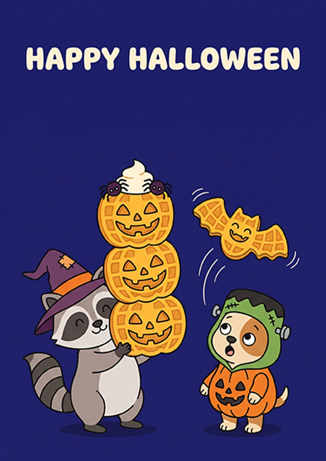 Raccoon Witch and Dog Pumpkin Halloween Card for Kids