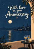 Load image into Gallery viewer, Moonlit Lakeside Romance Anniversary Card for Her
