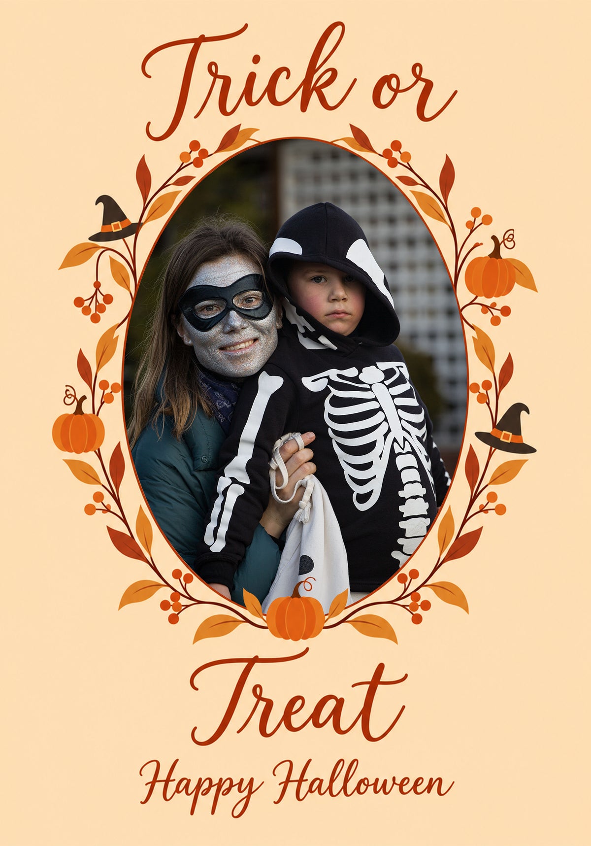 Autumn Wreath Trick or Treat Photo Upload Halloween Card