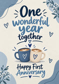 Load image into Gallery viewer, Coffee Cups with Hearts 1st Anniversary Card for Couple
