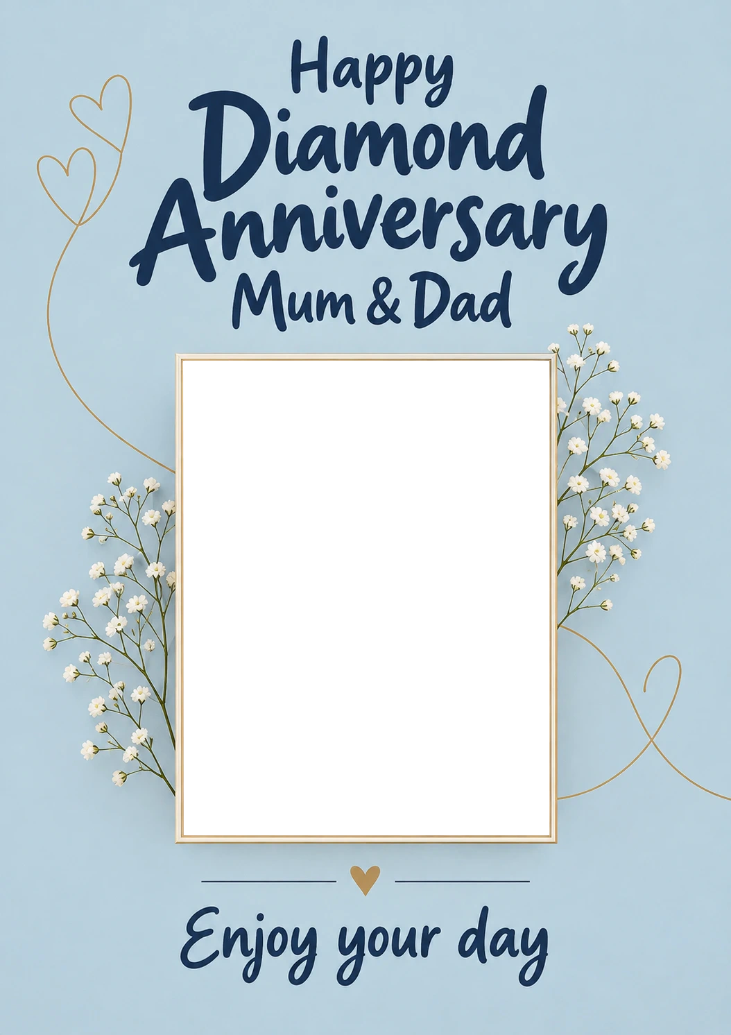Blue Floral Baby's Breath Photo Upload Diamond Anniversary Card for Mum and Dad