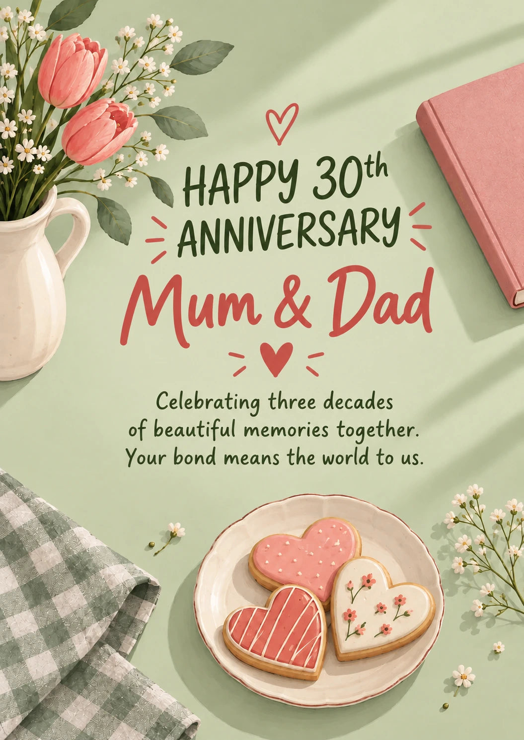Tulips and Heart Cookies 30th Anniversary Card for Mum and Dad