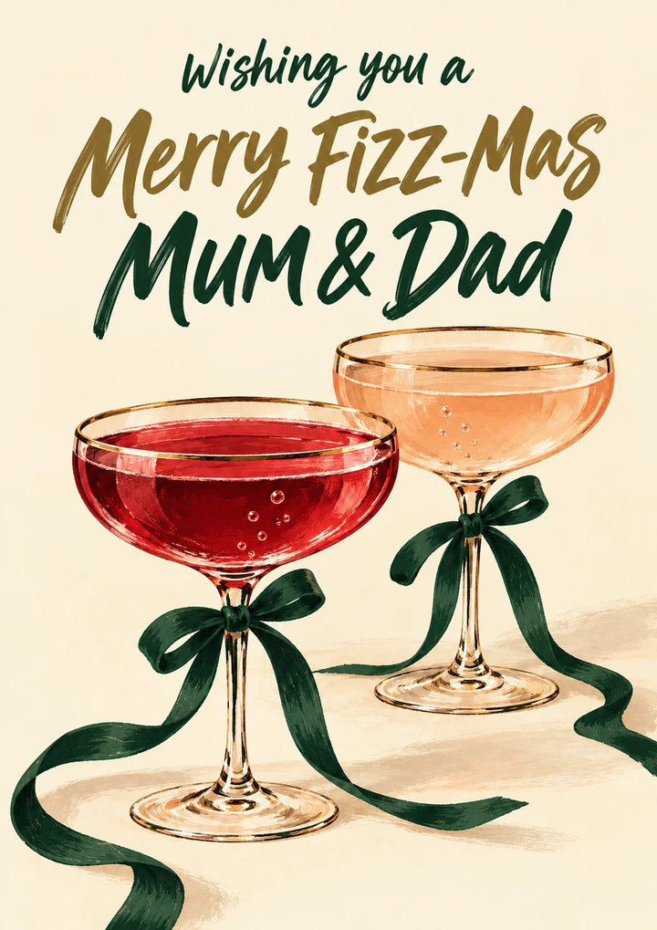 Funny Merry Fizz-Mas Coupe Glasses Christmas Card for Mum and Dad