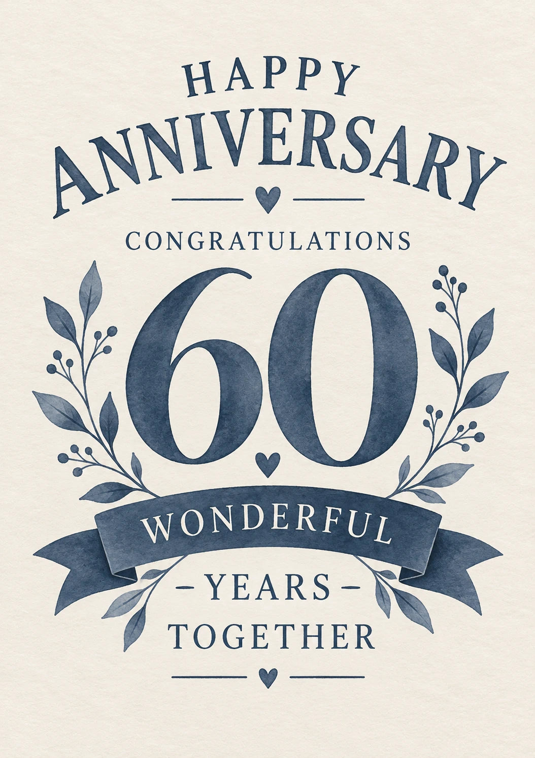 Navy Floral 60 Wonderful Years Together Anniversary Card