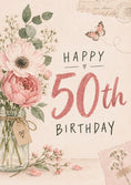 Load image into Gallery viewer, Vintage Floral Mason Jar 50th Birthday Card for Her
