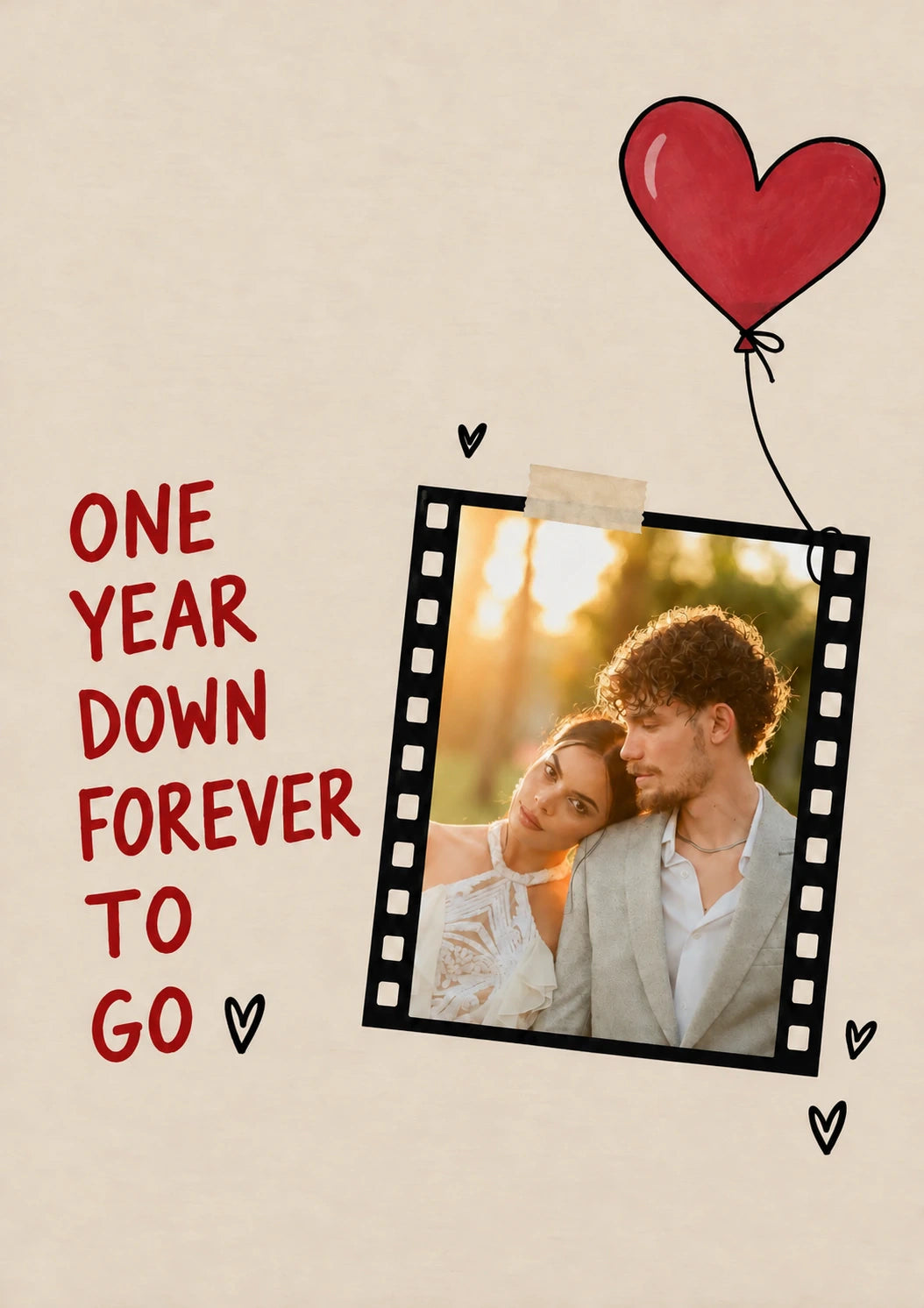 One Year Down Forever To Go Photo Upload 1st Anniversary Card for Husband