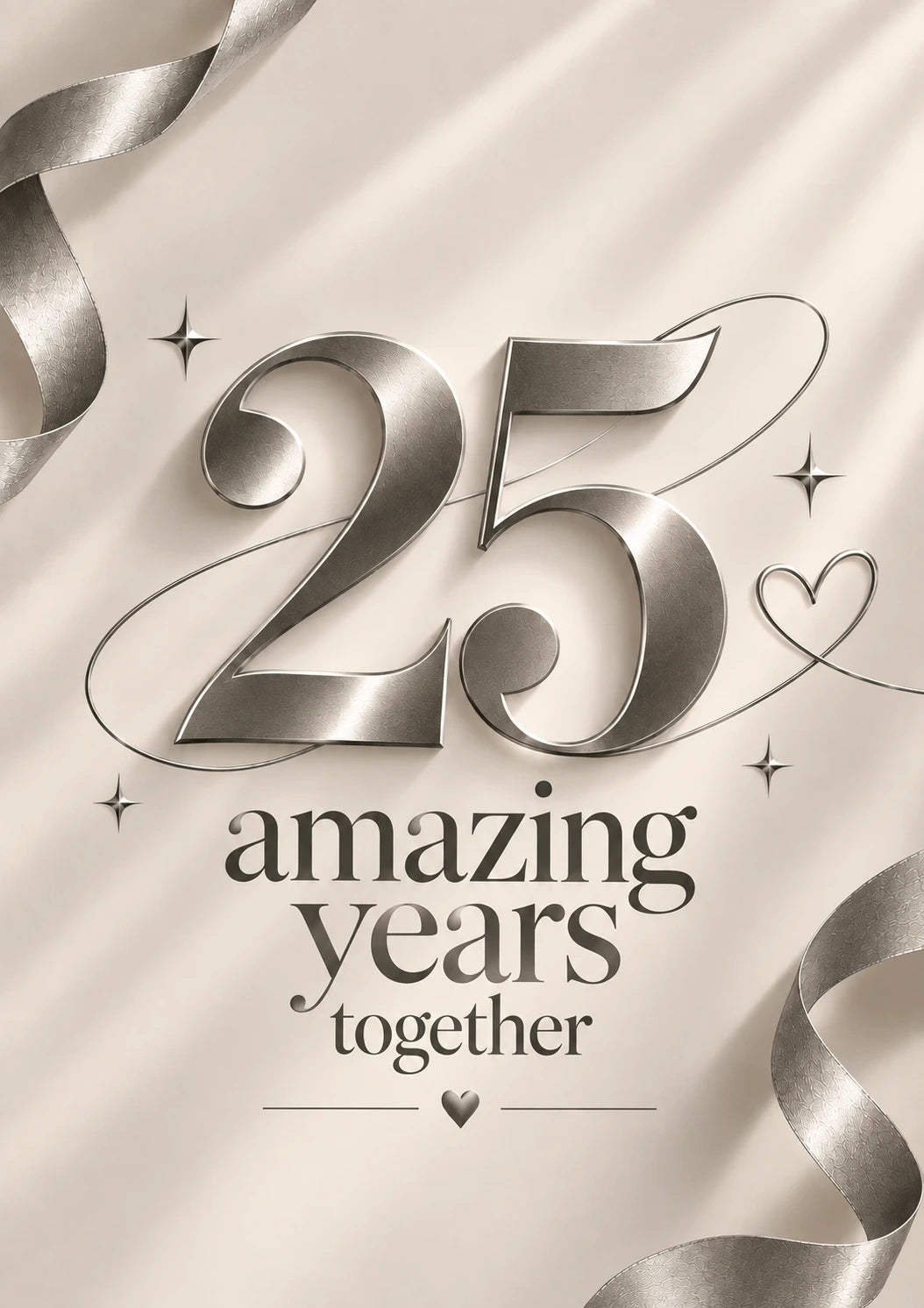Silver Ribbon Script 25th Anniversary Card for Couple