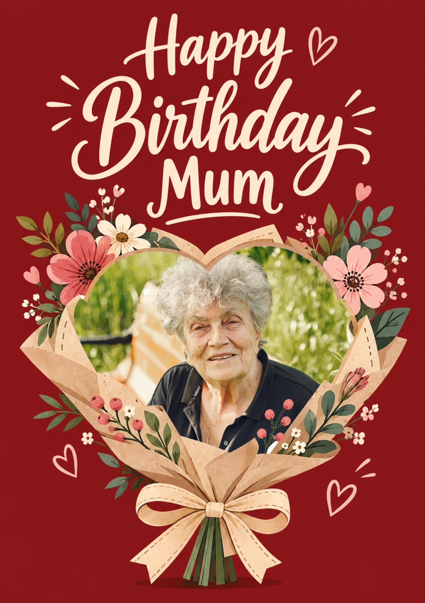 Happy Birthday Mum Floral Bouquet Photo Upload Birthday Card for Her