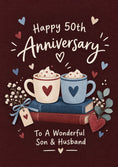 Load image into Gallery viewer, Cosy Mugs on Books 50th Anniversary Card for Him
