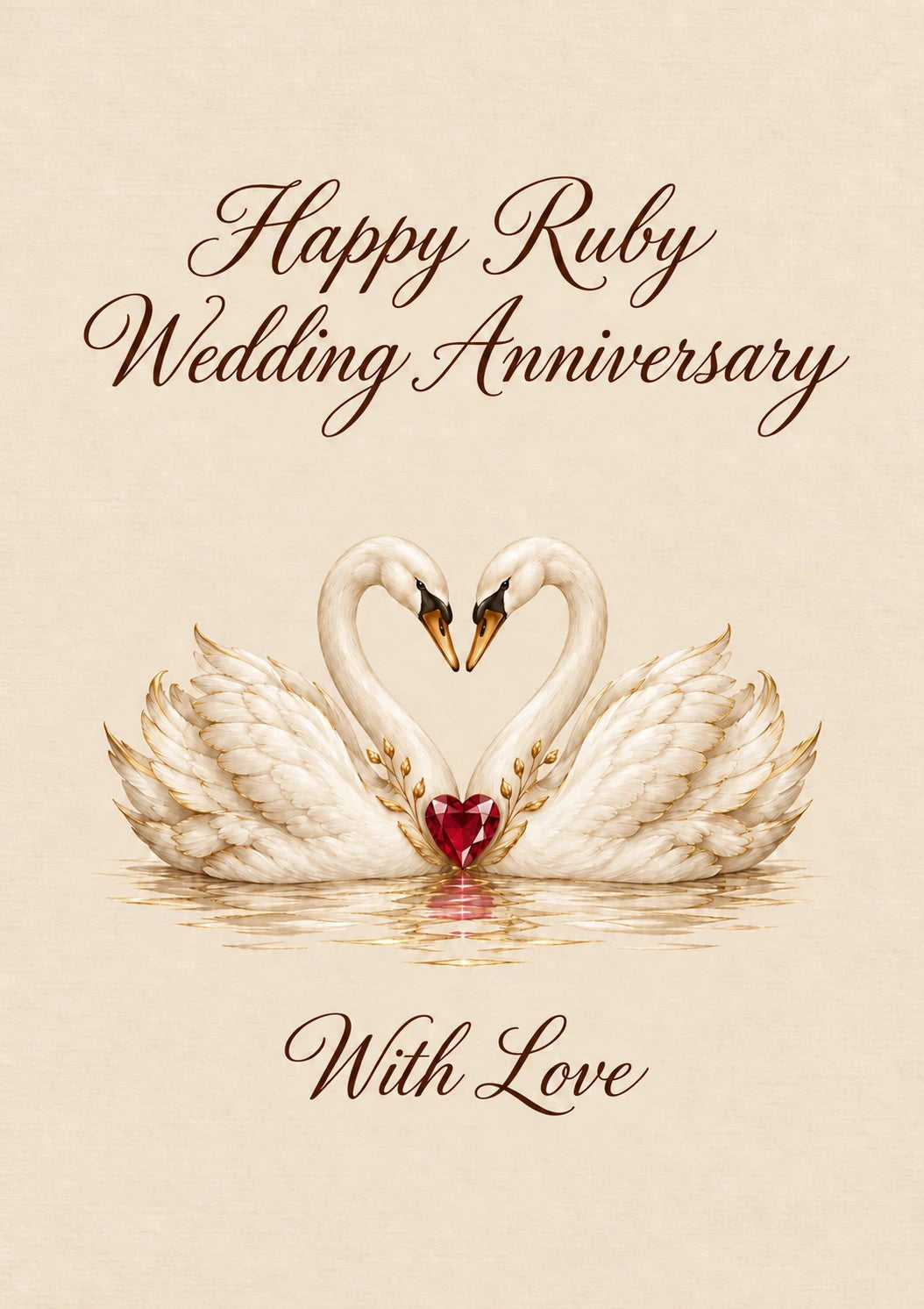 Swan Heart Ruby Wedding 40th Anniversary Card for Husband