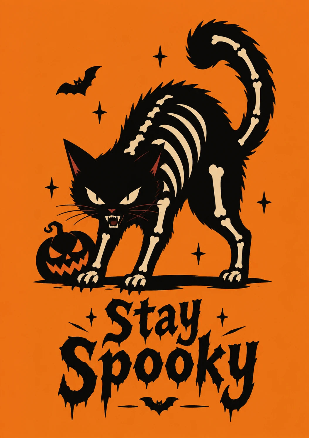 Skeleton Black Cat Stay Spooky Halloween Card