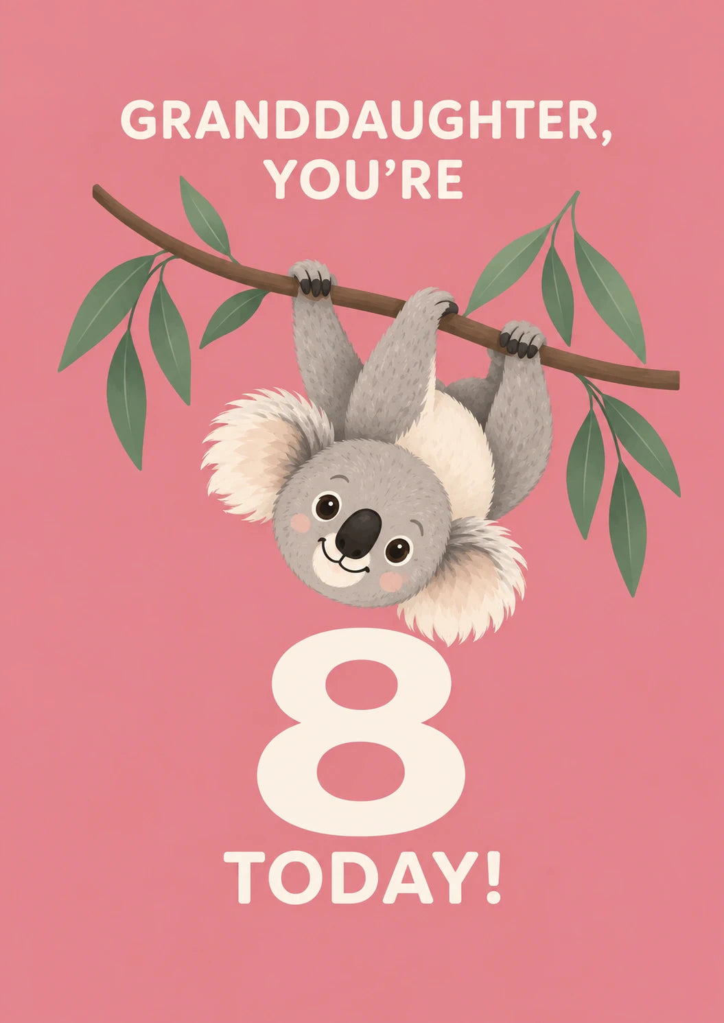 Cute Koala Hanging from Branch 8th Birthday Card for Her